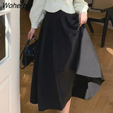 Vintage Midi Skirt Women Elegant Slim Korean Pleated Gothic Skirt 2021 Winter Office Lady Casual Retro High Street Skirt-Outfit