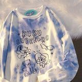 New Y2K Women Hip Hop Tie Dye Jumper Hoodie Hand Painted Bear Streetwear Harajuku Autumn Casual Pullovers Fashion