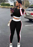 Color Blocking patchwork Long Sleeve Crop Top and Match Pants 2 Piece Set Jogger