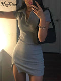 2021 Short Sleeve Slit Sexy Mini Dress Summer Women Fashion Streetwear Outfits Cute Solid Y2K Party