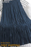 High Waist Solid Color Pleated Skirts Women's Mid-length Casual Skirt For Spring Summer QT1814-Outfit