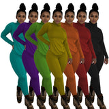Wear Solid Autumn Tracksuit Women Casual Turtleneck Long Sleeve Pullover Top and Pants Slim Two Piece Set Basic Outfits-Outfit