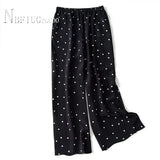 Summer New Fashion Chiffon Women Sets Polka Dot Blouse And Elastic Waist Pants Female