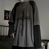 Cross of Thorns fake two-piece for men women long-sleeved dark hip-hop loose large size autumn new trend top