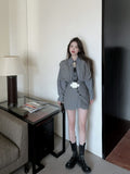Grey Shirts + Skirt + Tie + Vest Suit Female 2022 Spring Dress Ladies Knitted Vests Layered Shirt Royal Sister Three-piece