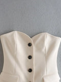 2023 Summer Women Sexy Vests Coats Casual Solid Slim Buttons Off shoulder Female Elegant Street Waistcoat Clothing-Outfit