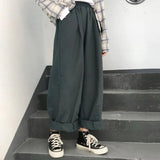 Women Pants Solid Harajuku Wide Leg Trousers Womens Leisure New Retro Ankle-length All-match Korean Style Ulzzang Daily