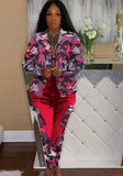 Casual Zipper Up Full Sleeves Camo Pockets Regular Two Piece Jacket and Pants