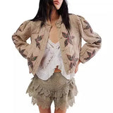 Autumn And Winter Explosion Embroidered Good Quality Washing Cotton Maple Leaf Embroidery Lady Coat Cotton