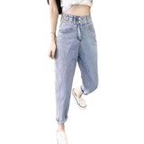 Woherb Jeans Female Autumn 2024 New Korean Version Loose High Waist Show Thin Straight Tube Harun Radish Dad Pants-Outfit
