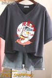 100% Cotton M-6XL T Shirt Japanese Cartoon Anime Tshirt Short Sleeve Women's Top Summer Couple V Neck Oversized T Shirts-Outfit