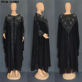 African Dress for Women Kaftan African Clothing Luxury Rhinestone Robe Femme Chiffon Evening Long Dress Africa Clothes-Outfit