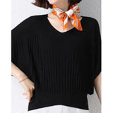 Fashion Ladies Casual Bat Sleeve Ice Silk Knitted T-shirt Oversized V-neck Loose Pullover Top Women Elegant Simple Tees-Outfit