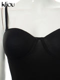 Kliou Mesh Midnight Two Piece Set Women Solid Hot Strapless Body-Shaping Bodysuits+High Waist See Through Short Short