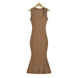 Fashionable Dress Square Collar Narrow Shoulder Fishtail Long Skirt Waist Sleeveless Bag Hip Vest Bottom Skirt-Outfit