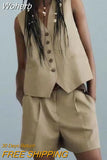 2023 Summer Women Linen 2 piece sets Suits Casual Solid Vests Coats and Shorts Female Sweet Street Suit Clothing-Outfit