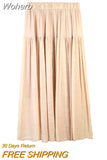 Spring Summer Slub Cotton Linen Midi Length A-Line Skirt Women High Waist Casual Eight Colors Skirt With Big Swing QT1737-Outfit