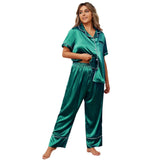 Woherb Women's Plus-Size Pajamas Spring And Summer High Sense Ice Silk Short Sleeve Trousers Home Suit-Outfit