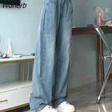 Waist Jeans Women Denim PopularDistressed Vintage BF Simple Wide Leg Trousers Fall Stylish Ins Popular Harajuku New-Outfit