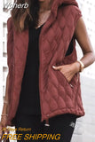 Hooded Vest Jacket Parka Autumn Winter New Women's Solid Color Sleeveless Zipper Outwear Fashion Casual-Outfit