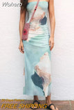 2023 Women Summer Skirts Fashion Print Pleated Split Mesh Fabric Elasticity Female Slim Mid-Calf Elegant Skirt Clothing-Outfit