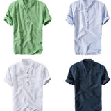 Summer Travel Holiday Men's Leisure Simple Small Fresh Linen Shirt Thin Solid Color Short-Sleeved Leisure