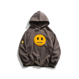 Zipper Pocket Smile Face Patchwork Fleece Hoodies Sweatshirts Streetwear Mens Hip Hop Casual Pullover Hooded Male