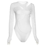 Woherb 2023 New Women's Wear Solid Color Sexy See-Through Stitching High Waist Long Sleeve Slim Jumpsuit-Outfit