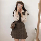 Cute Mini New Year Date Dresses Sleeveless Vest Women Korea Japanese Style Design Retro Vintage Plaid Button Shirt Dress