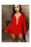 Deep V-Neck Long Sleeve Top See ThroughTwo Piece Skirt Set 928-0-Outfit