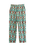 2023 Women Summer Straight Pants Fashion Print Elastic Waist Pockets Polyester Full Length Female Casual Trousers Cloth-Outfit