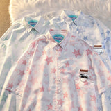 Chic Woman Blouse Star Short Sleeve Shirt Shirt Oversize Women Cool Blouse Women's Beach Shirt Summer 2023 Couple Shirt-Outfit