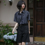 Elegant and Youth Woman Blouses Short Sleeve Striped Shirt British Style Summer Shirts for Women Fashion Retro Shirt-Outfit