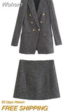 Women Autumn Skirts Suits 2 pieces Sets 2023 Casual Veins Plaid Blazers Coats and Skirt Female Elegant OL Suit Clothing-Outfit