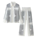 Women's Collar Loose Long-Sleeved Shirt Print Twill Shirt
