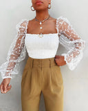 Mesh Sheer Blouse Chiffon See-through Long Sleeve Top Shirt Blouse Fashion Organza Transparent White Shirt