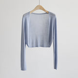 Silk Cardigan Long-Sleeved Buttonless Shawl Ultra-Thin Knitted Sunscreen Shirt With V-Collar Of Women's Air-Conditioning Shirt-Outfit