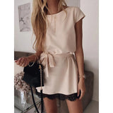 Dress Short Sleeve Straight Lace Mini Party Dresses Summer Elegant Robe Femme Womens Clothing