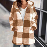 Women's Coat New Wish Long-Sleeved Lattice Hooded Zip-On With Pocket Loose