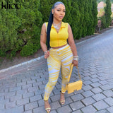 Kliou Casual Two Piece Set Women Sporty Sleeveless Crop Top+Skinny Print Leggings Matching Outfit Female Concise Cool