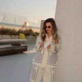 Women's Collar Loose Long-Sleeved Shirt Print Twill Shirt