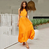 Elegant Hollow Out O-Neck Sleeveless Black Summer Midi Dress Women A-Line Lace Up Boho Long Dresses Holiday Vestidos-Outfit