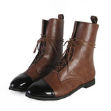 Gift South Korea 100 British comfortable tie leather tip low heel Martin boot woman flat bottom short