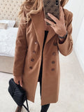 Autumn Winter New Fashion Lapel Long Sleeve Women's Jackets Casual Slim Solid Double Breasted Ladies Long Jackets