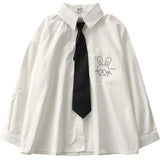 Women Summer Shirt JK Style Long Sleeve Solid White Tops With Tie Students Japanese Korean Female Shirts Harajuku Style-Outfit