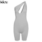 Kliou One Shoulder Cut Out Biker Shorts Rompers 2021 Sleeveless Sporty Workout Activewear Playsuits Solid Casual Women