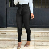 Women Fashion Casual Pants Women Trousers Solid Cargo Pants Leisure High Waisted Belted