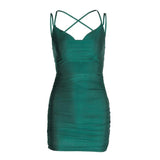 Woherb Spring 2023 New Fashion Show Back Dark Green Dress Slip Dress