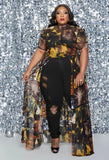 Plus Size Print Puffed Short Sleeve Mesh Long