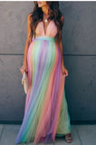 Elegant Tie Dye Mesh Sleeveless Maternity Long